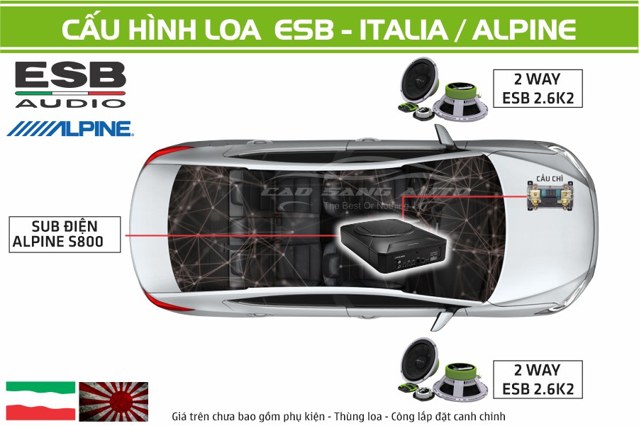 Combo âm thanh loa ESB - Ý / Sub Alpine S800 chính hãng