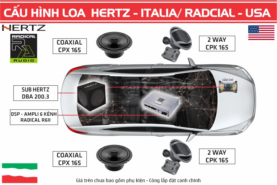 COMBO Âm thanh HERTZ - ITALY + DSP Ampli Radical
