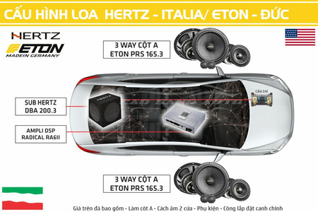 Cấu hình loa xe hơi 3 Way ETON, Sub HERTZ