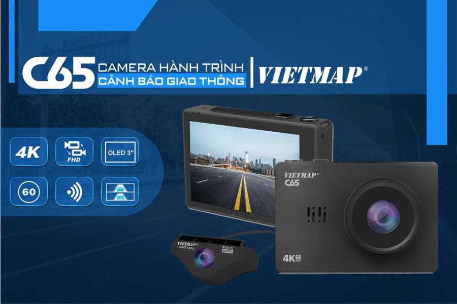 Camera hành trình Việt Map C65 ghi hình trước và sau xe hơi.