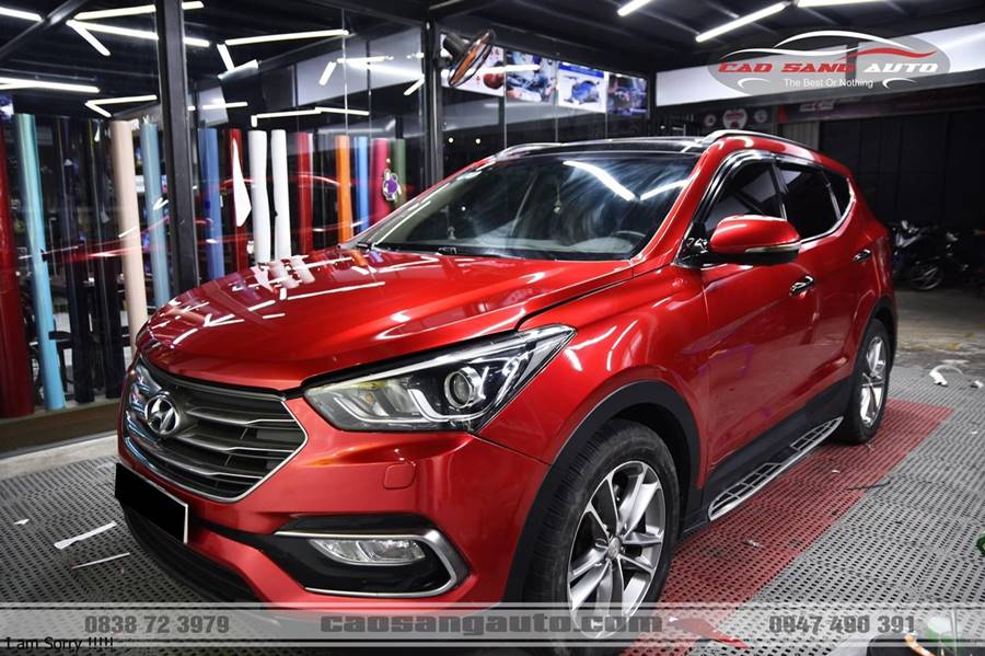 Wrap - Dán decal đổi màu xe Hyundai Santafe đỏ Candy