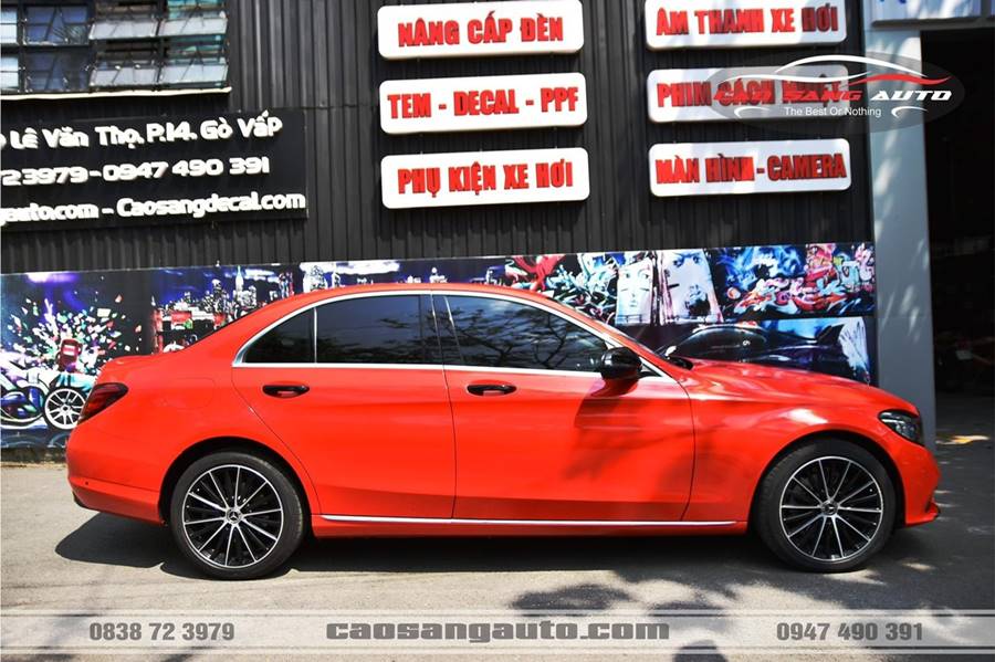 Wrap - Dán decal đổi màu xe Mercedes C200 đỏ cam